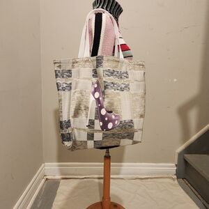 Elegant Handmade Patchwork Tote with Purple ShoeDesign